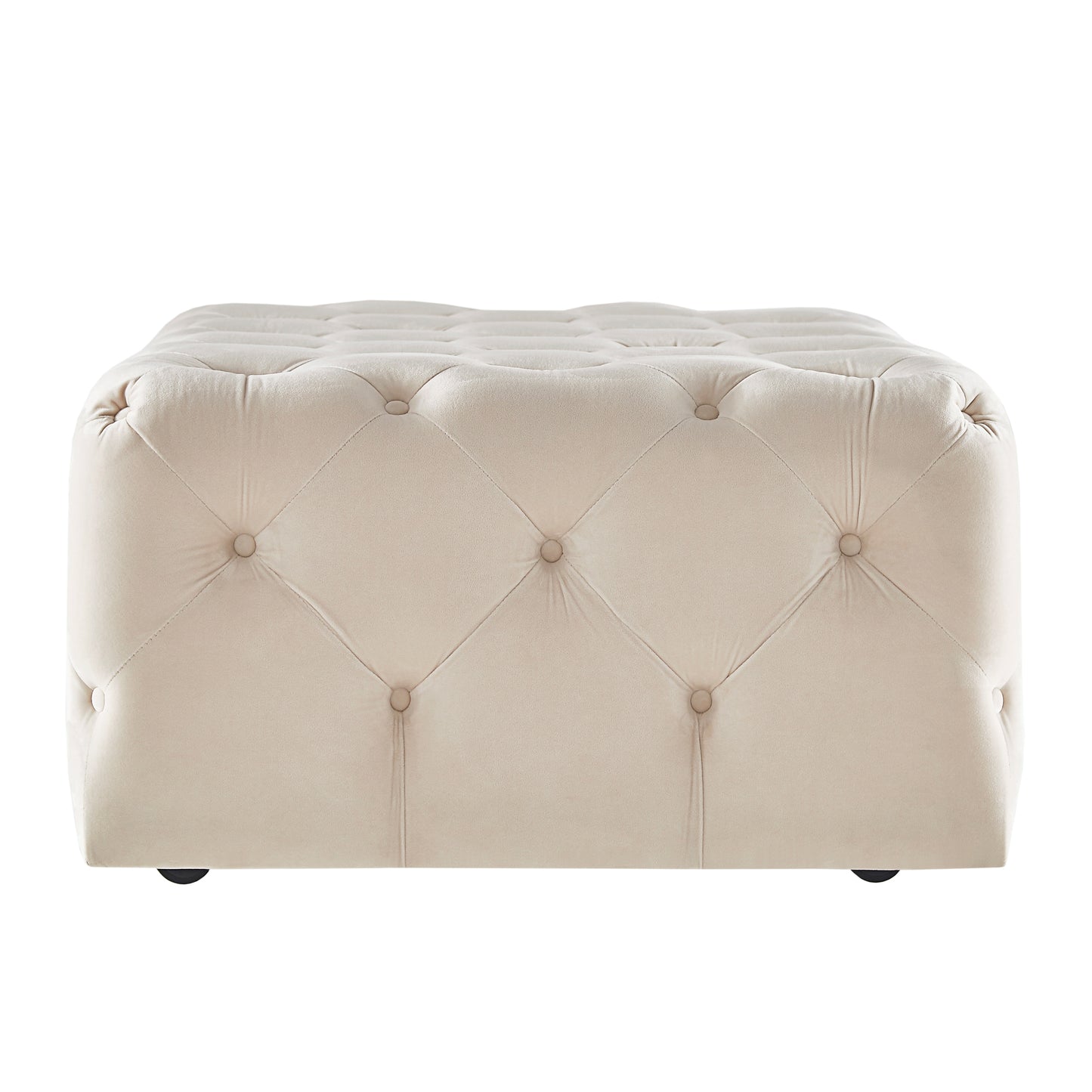 Rectangular Tufted Ottoman with Casters - Beige Velvet