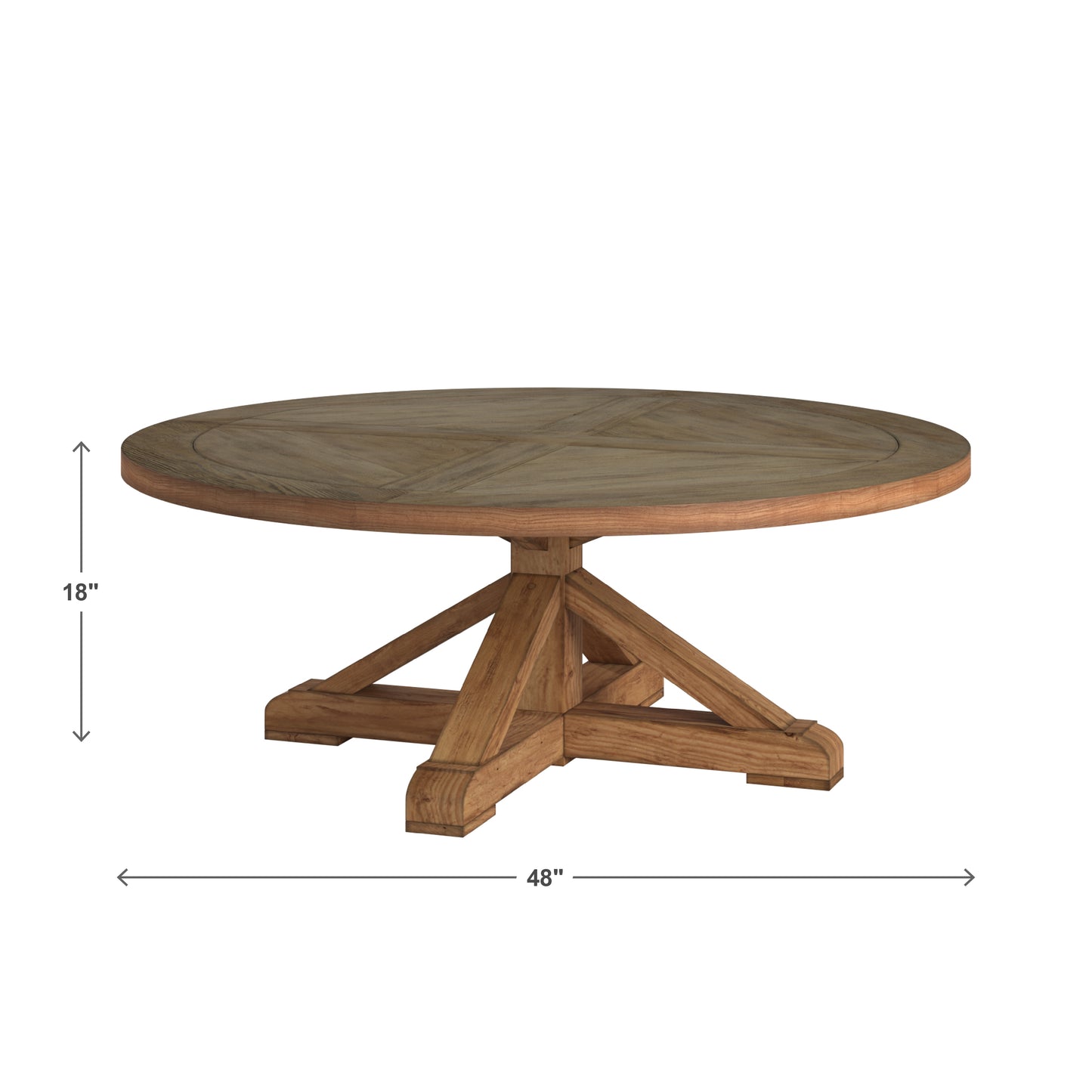 Rustic X-Base Round Pine Veneer Wood Coffee Table