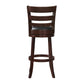 Ladder Back 29"H Swivel Bar Stool - Dark Cherry Finish, Black Faux Leather