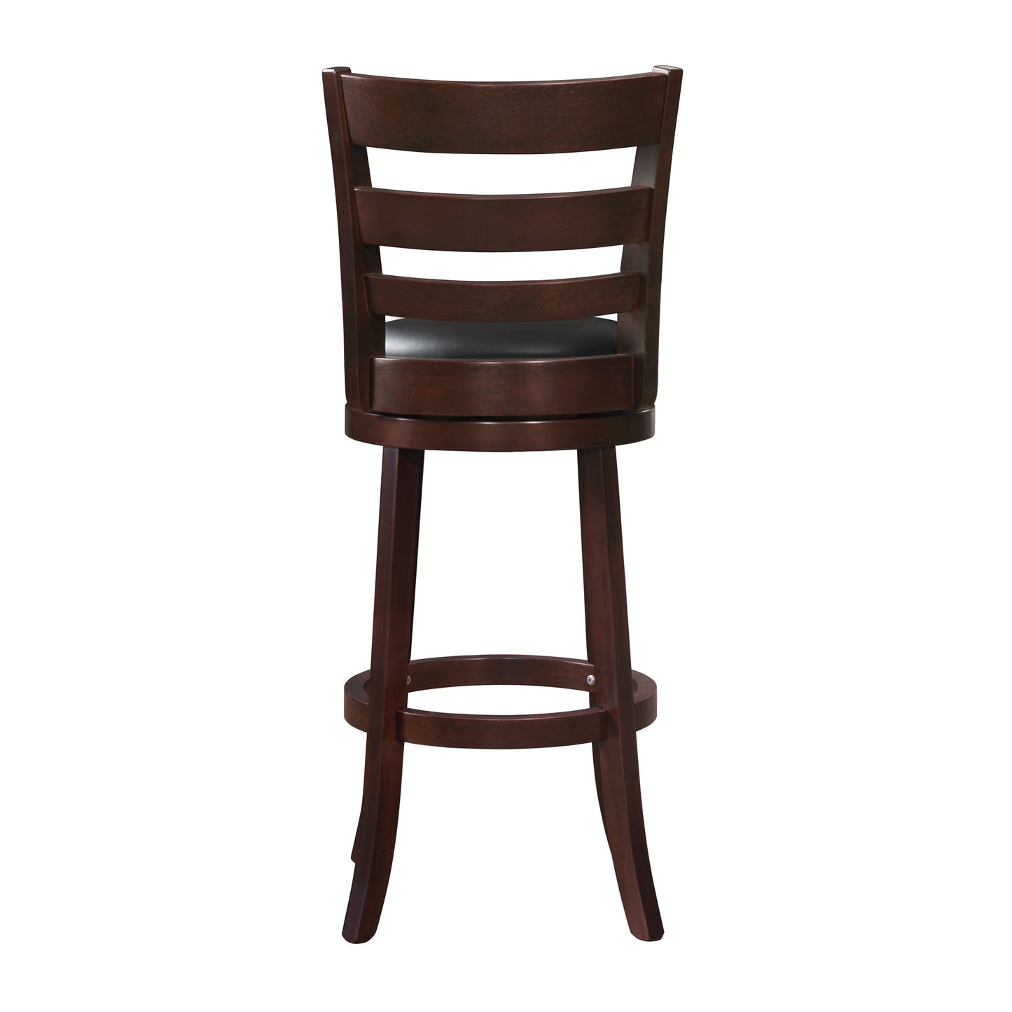 Ladder Back 29"H Swivel Bar Stool - Dark Cherry Finish, Black Faux Leather