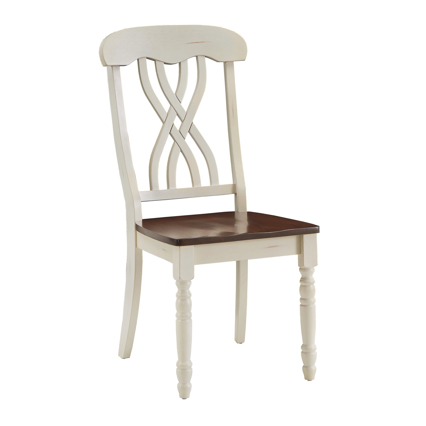 Two-Tone Round Dining Set - Antique White, Cross Back, 3-Piece Set