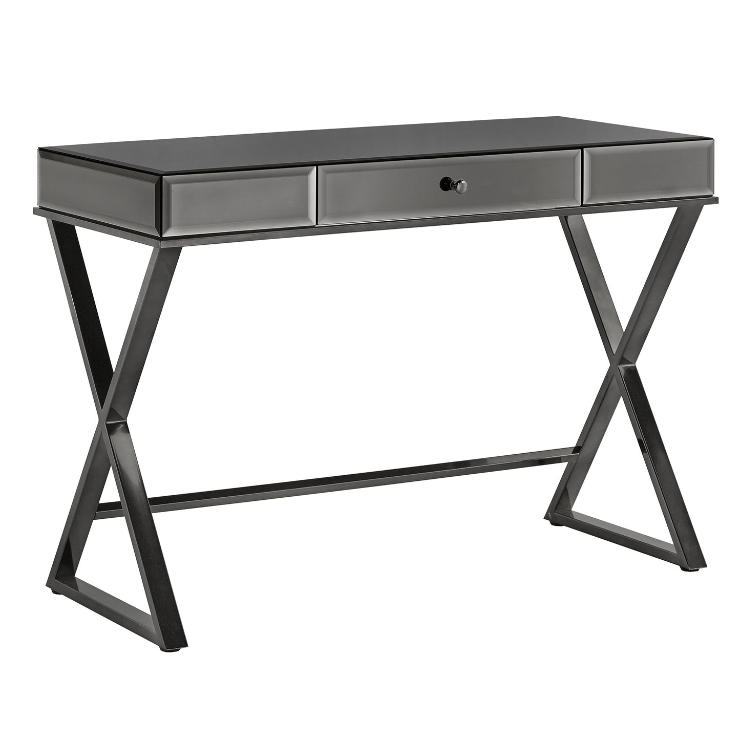 Mirrored 1-Drawer Campaign Desk - Black Nickel