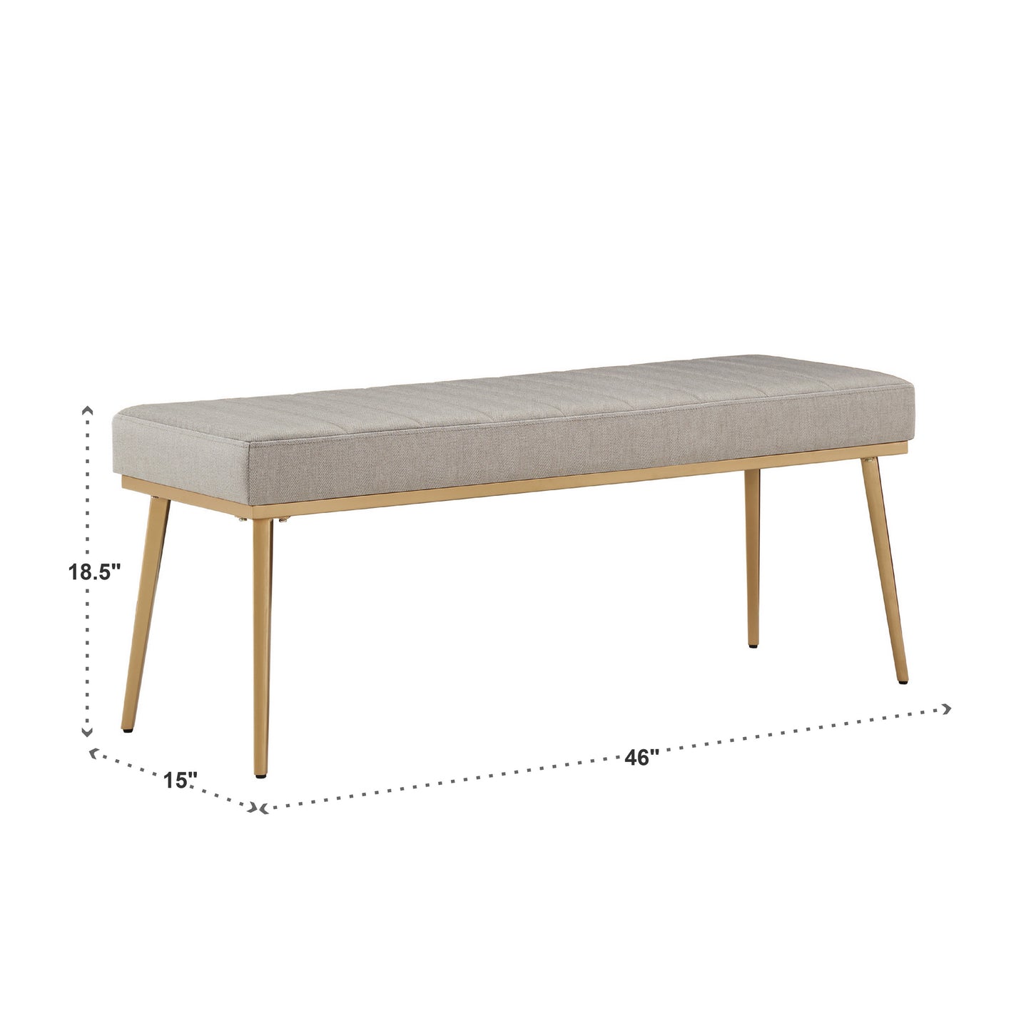 Gold Finish Fabric Dining Bench - Light Gray