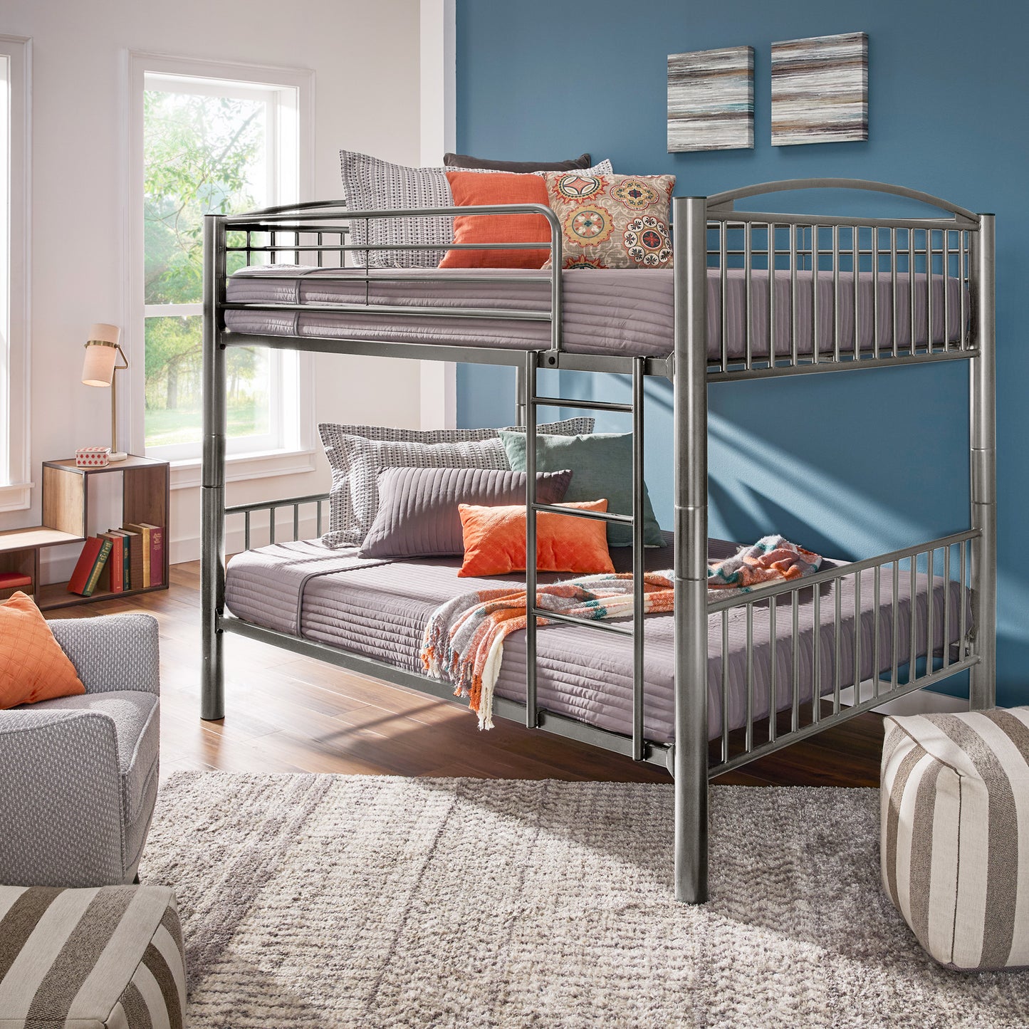 VersaFlex Metal Bunk Bed - Gray, Convertible Full over Full