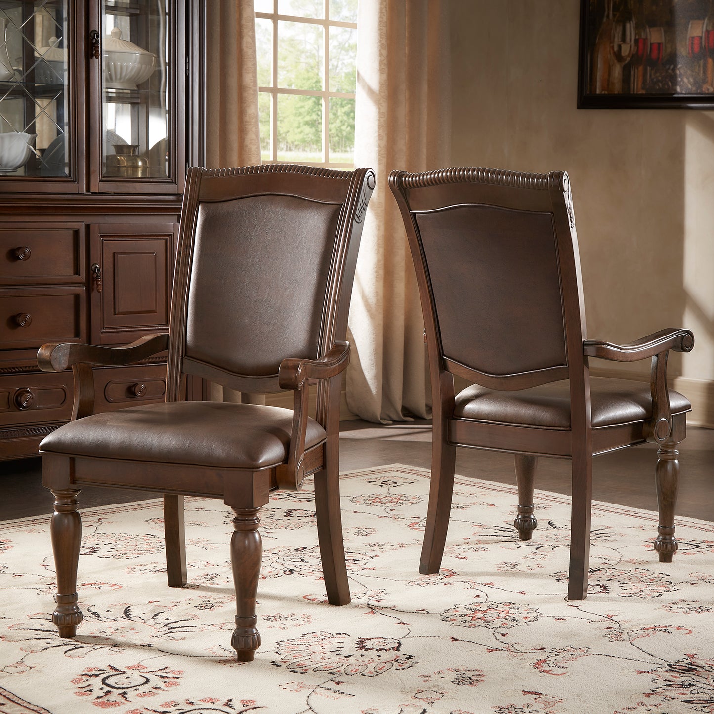 Brown Faux Leather Dining Chairs (Set of 2) - Arm Chairs