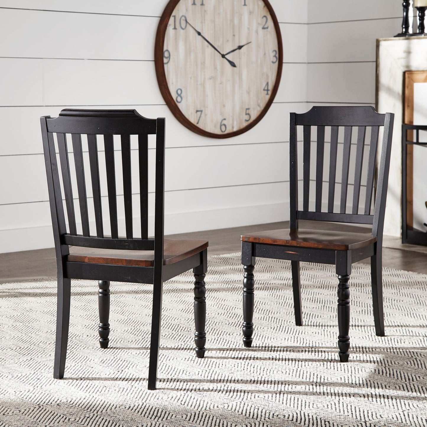 Two-Tone Extending Dining Set - Antique Black, Slat Back, 7-Piece Set