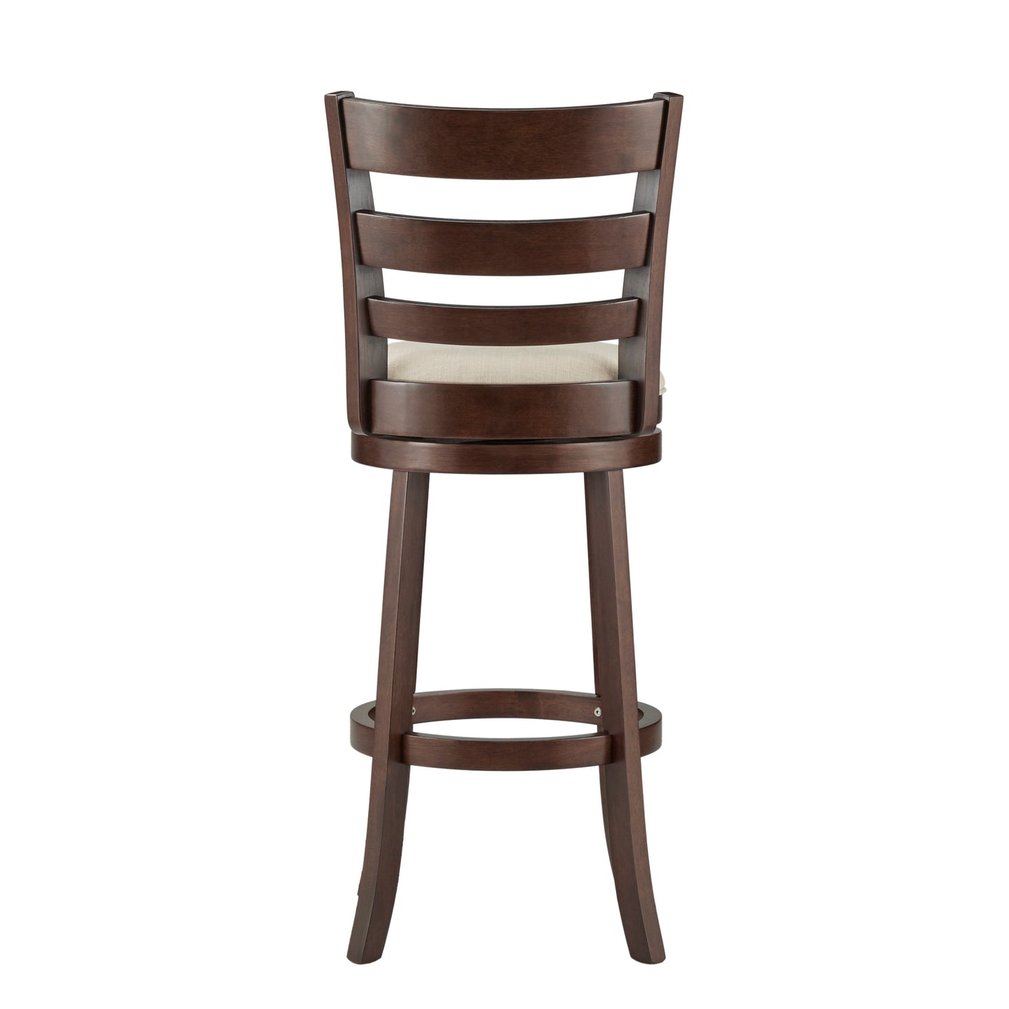 Ladder Back 29"H Swivel Bar Stool - Dark Cherry Finish, Beige Linen