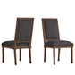 Rectangular Linen and Wood Dining Chairs (Set of 2) - Dark Gray Linen, Brown Finish