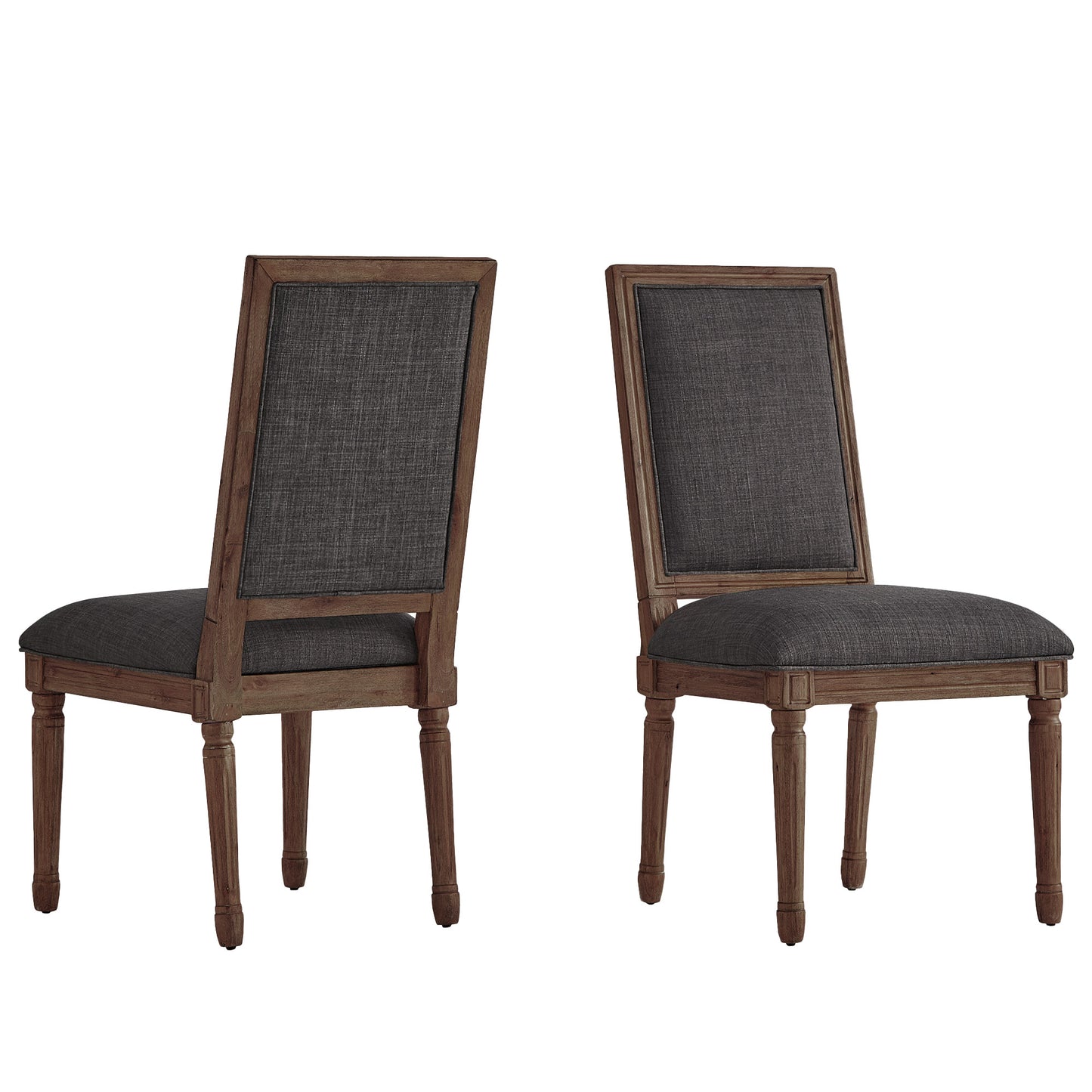 Rectangular Linen and Wood Dining Chairs (Set of 2) - Dark Gray Linen, Brown Finish