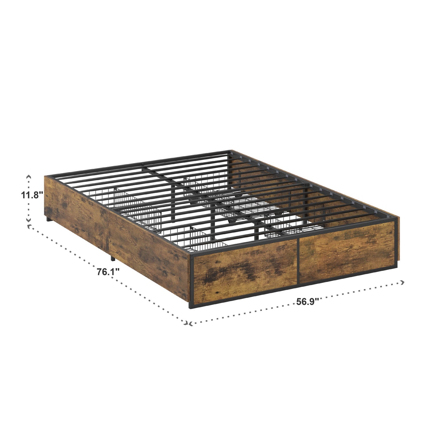 Wood Finish Panel Black Metal Platform Bed with Storage Drawers - Full Size with 4 Wire Storage Drawers (Full Size)