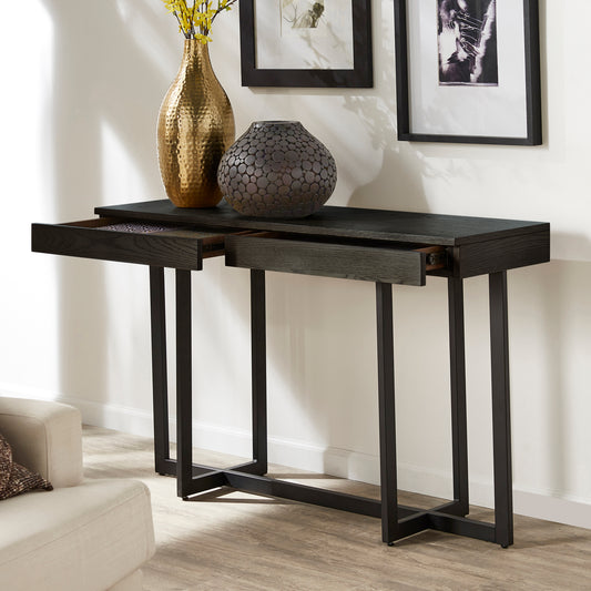 Wood Finish Sofa Table with Two Drawers - Black Finish