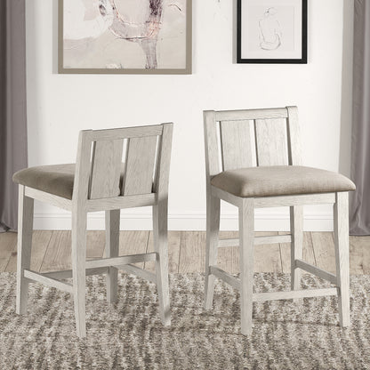 Two-Tone Fabric Counter Height Chairs (Set of 2) - Whita Finish, Gray Fabric