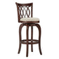 Scroll Back Swivel Stool - 29" Bar Height, Cherry Finish, Beige Linen