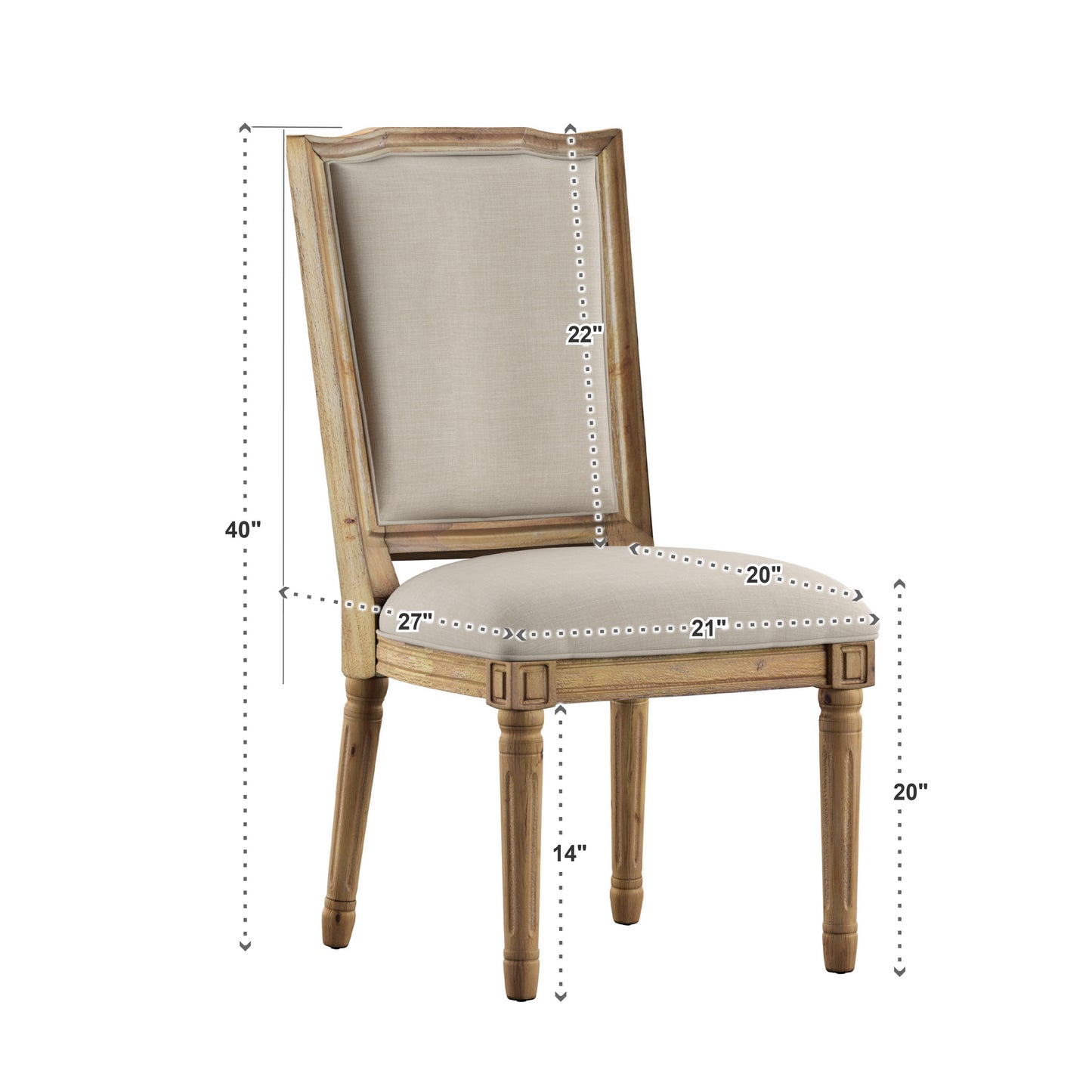 Round 7-Piece Dining Set - Beige Linen, Ornate Chair Backs