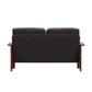 Mission-Style Wood Loveseat - Dark Brown Faux Leather, Oak Finish