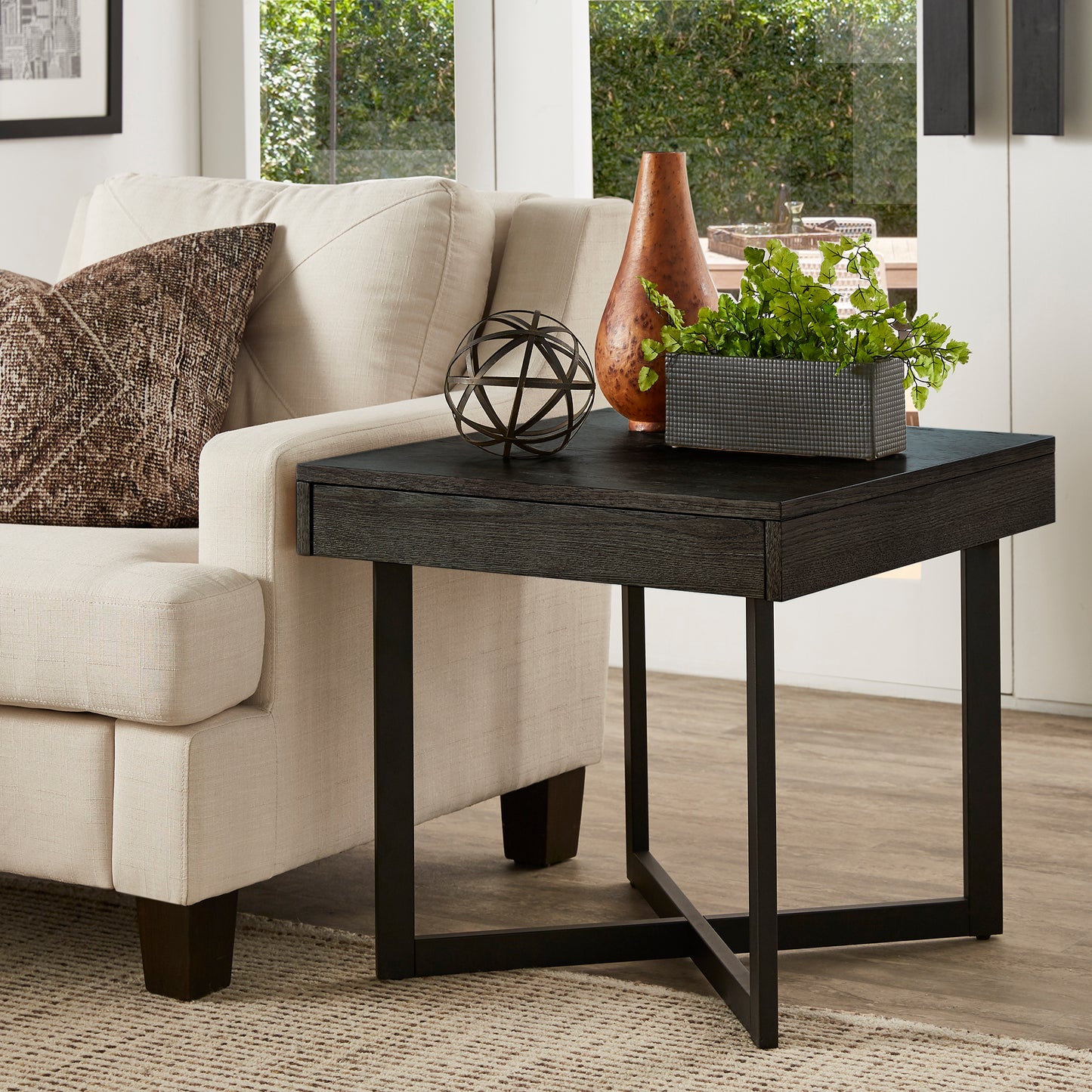 Wood Finish End Table with One Drawer - Black Finish