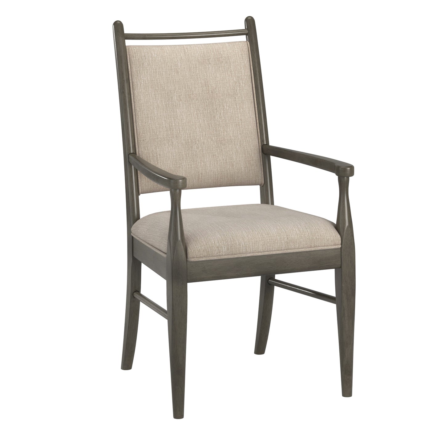 Wood Finish Beige Fabric Arm Chair (Set of 2) - Gray