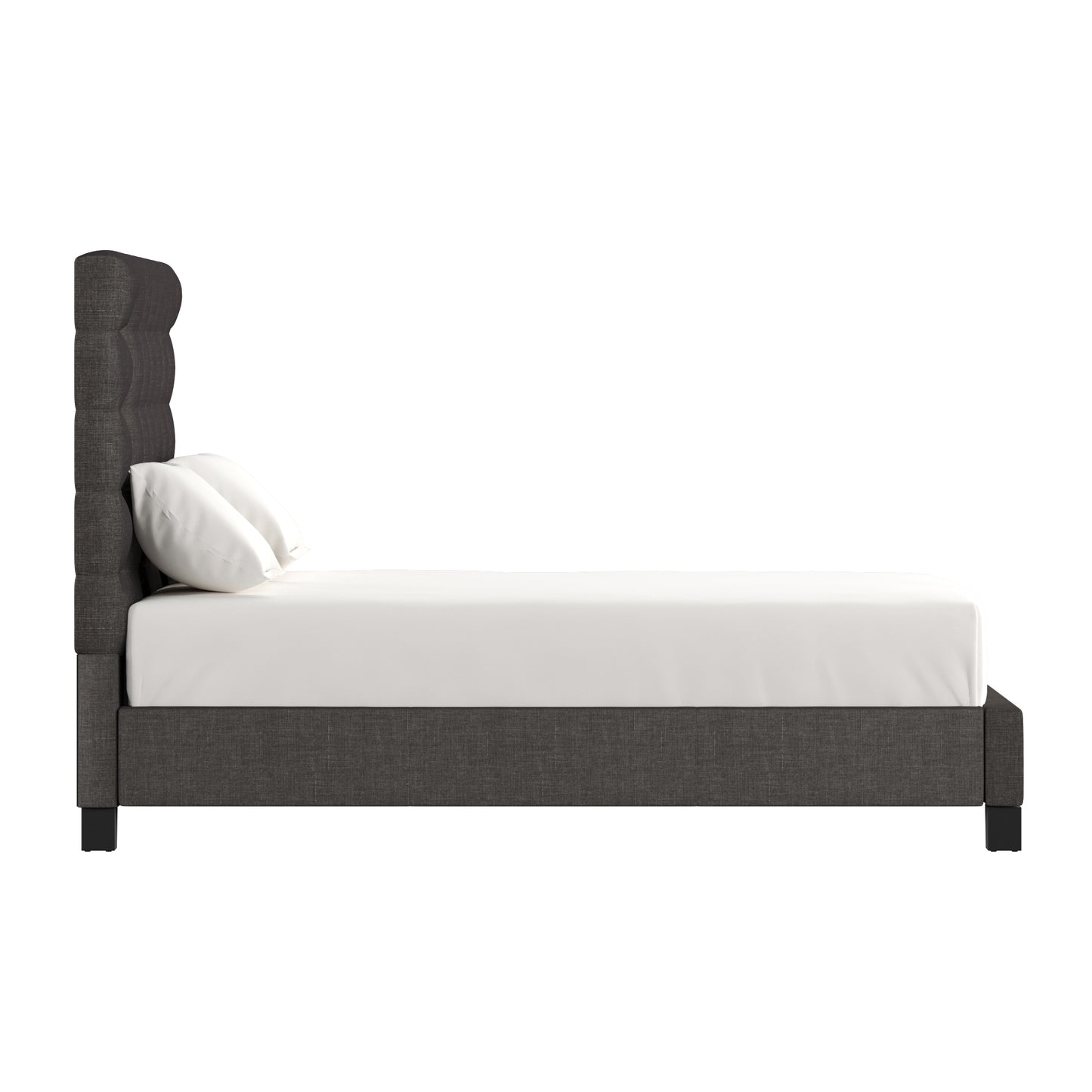 Button Tufted Linen Upholstered Bed - Dark Gray, Full