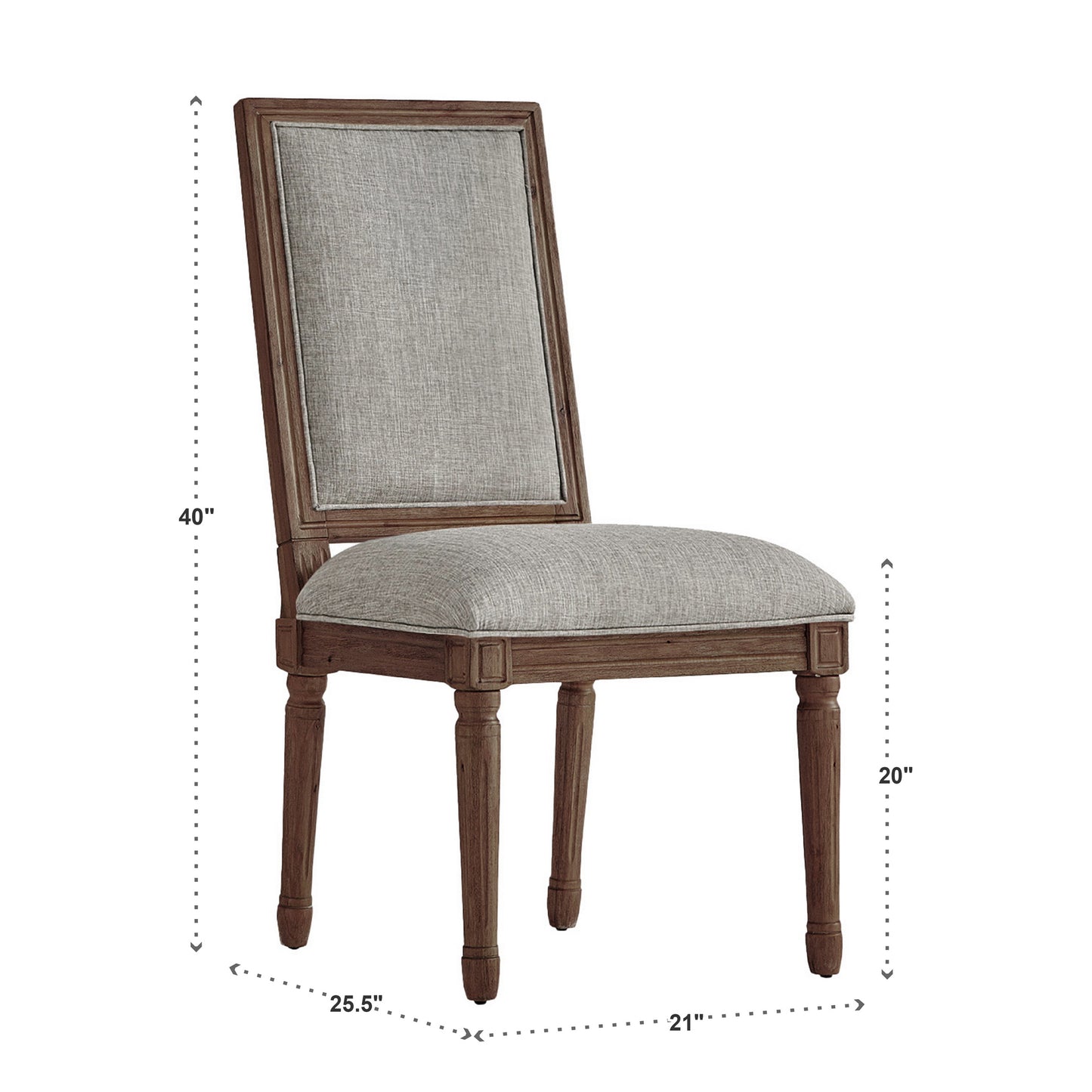 Rectangular Linen and Wood Dining Chairs (Set of 2) - Gray Linen, Brown Finish