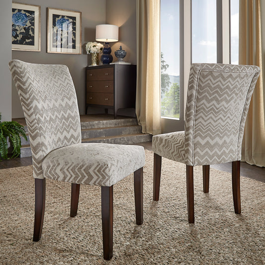 Print Parsons Dining Side Chairs (Set of 2) - Esprasso Finish, Gray Chavron Print Fabric