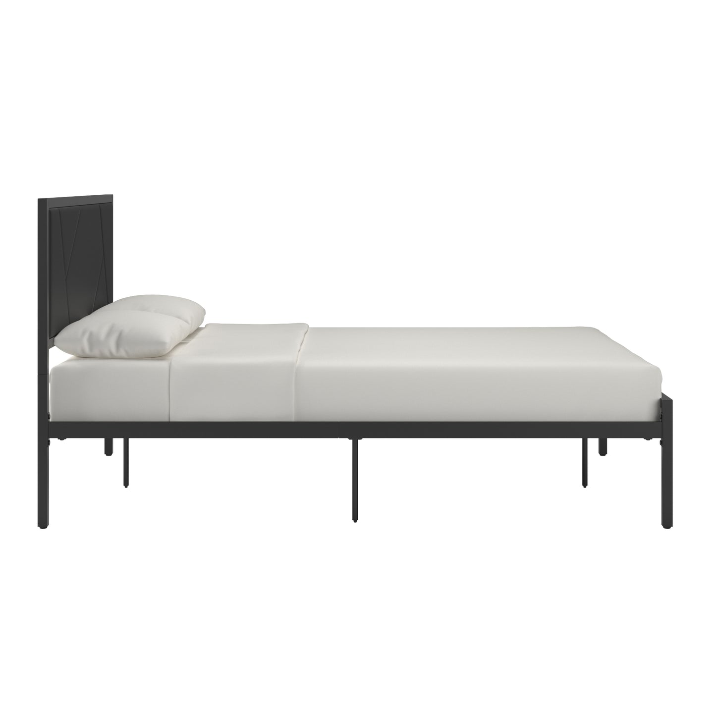 Metal Platform Bed with Geometric Headboard - Black, Full (Full Size)