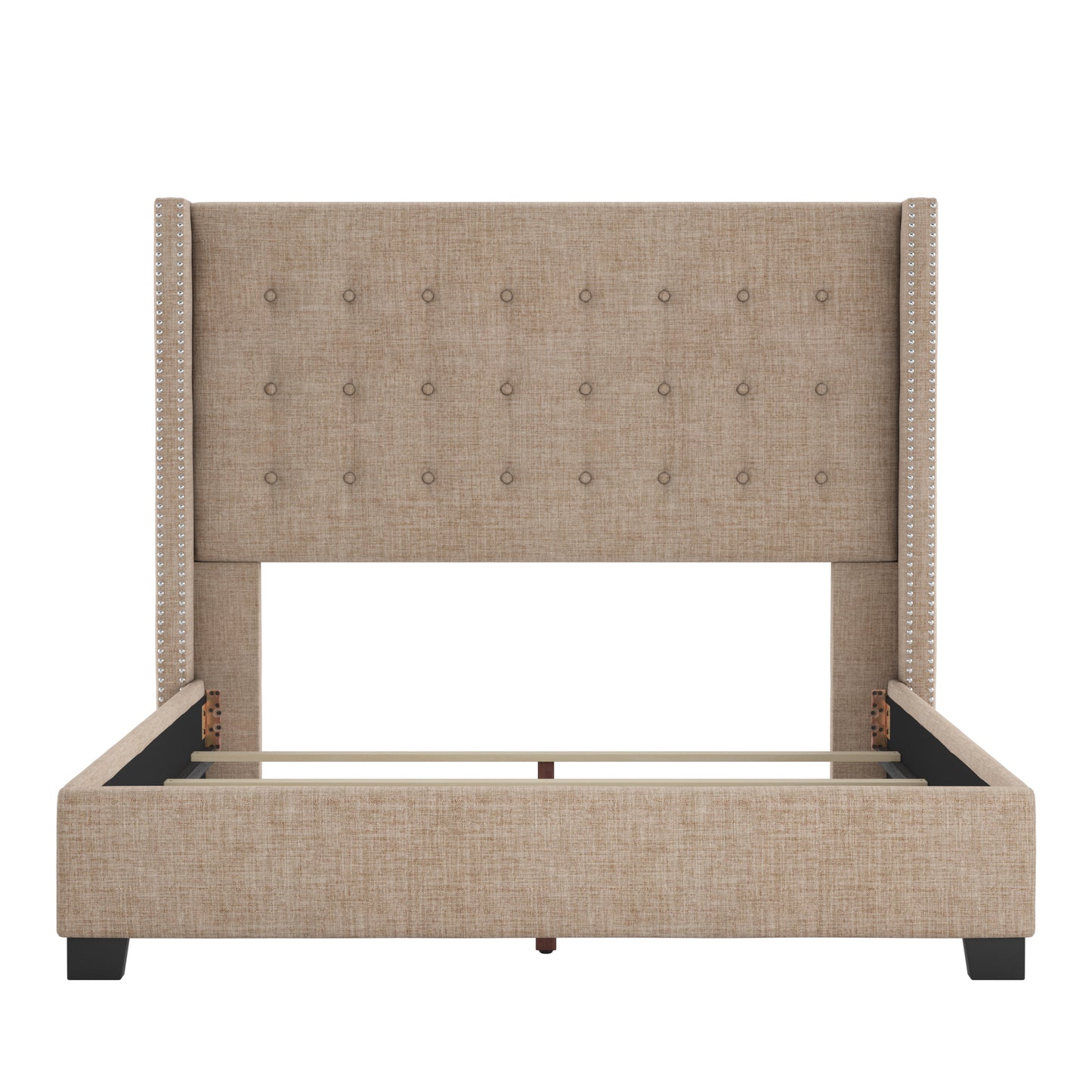 Tufted Linen Wingback Bed - Beige Linen, Queen