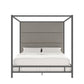 Metal Canopy Bed with Linen Panel Headboard - Gray Linen, Black Nickel Finish, King Size