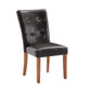 Tufted Faux Leather Dining Chairs (Set of 2) - Cherry Finish, Dark Brown Faux Leather