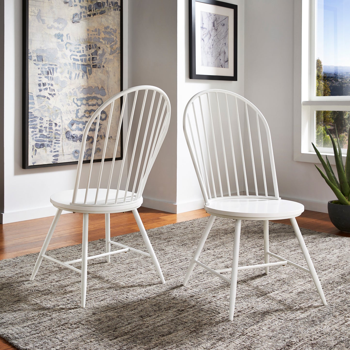 Hoop High Back Windsor Metal Side Chair with Wood Seat (Set of 2) - White