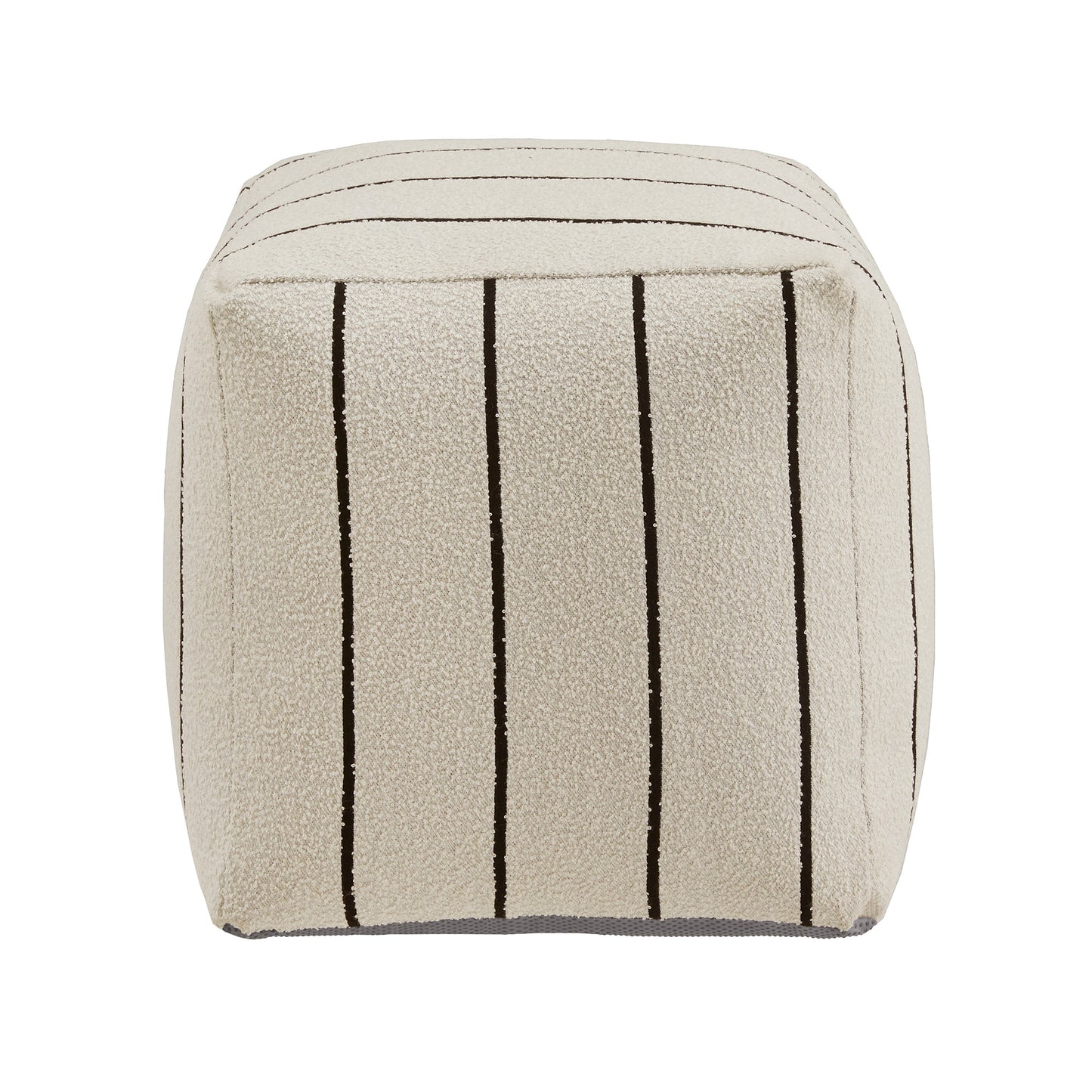 Upholstered Square Pouf Ottoman - Ivory & Black Stripe Pattern Fabric