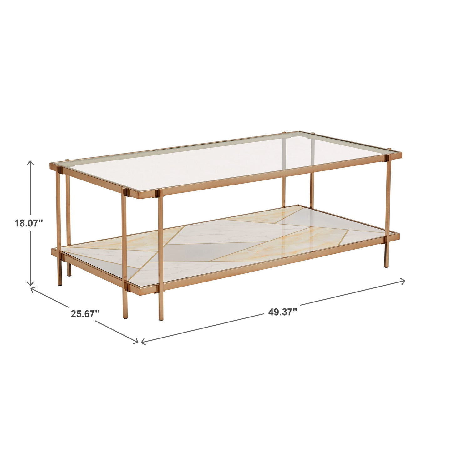 Champagne Gold Finish with Geometric Marble Pattern Glass Coffee Table