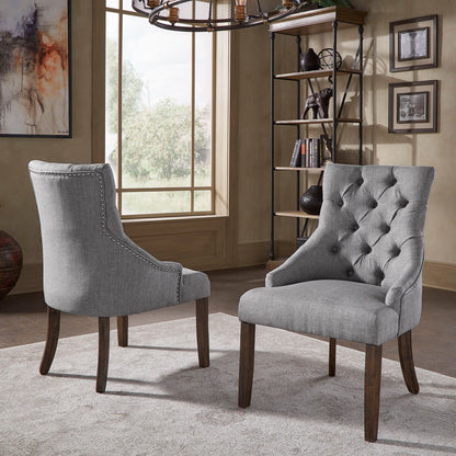 Linen Curved Back Tufted Dining Chairs (Set of 2) - Gray Linen