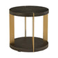 Gold Finish Metal Dark Brown Faux Shagreen Round Table - Dark Brown, End Table