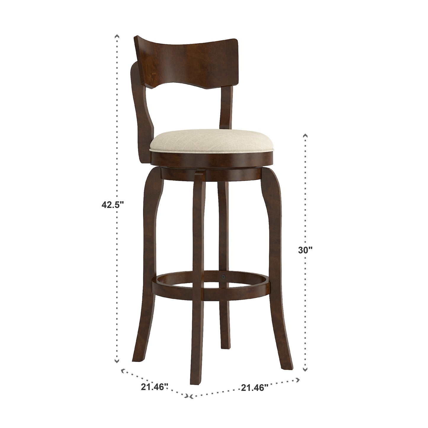 29-Inch High Back Swivel Bar Stool - Beige Linen