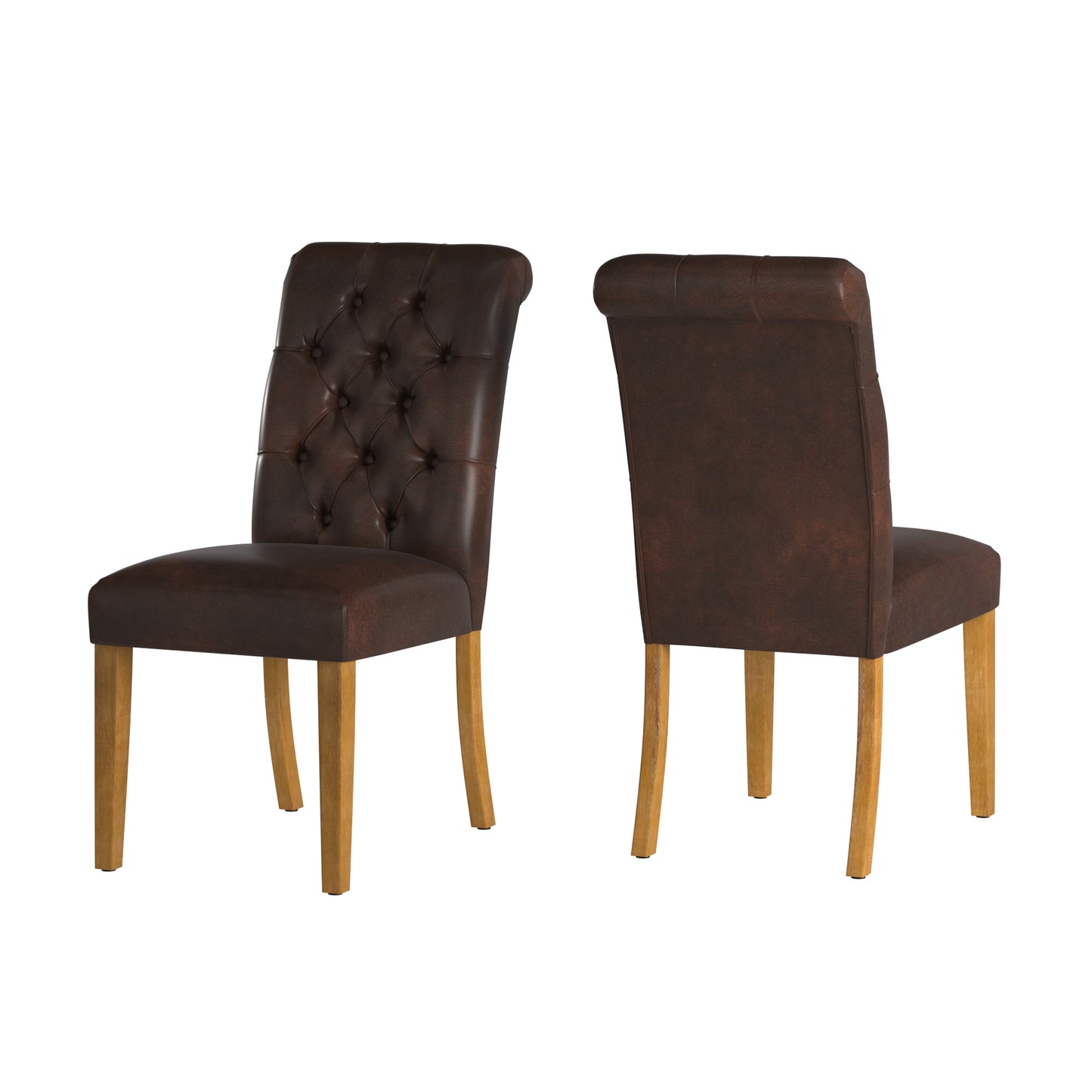 Premium Tufted Rolled Back Parsons Chairs (Set of 2) - Brown Bonded Leather