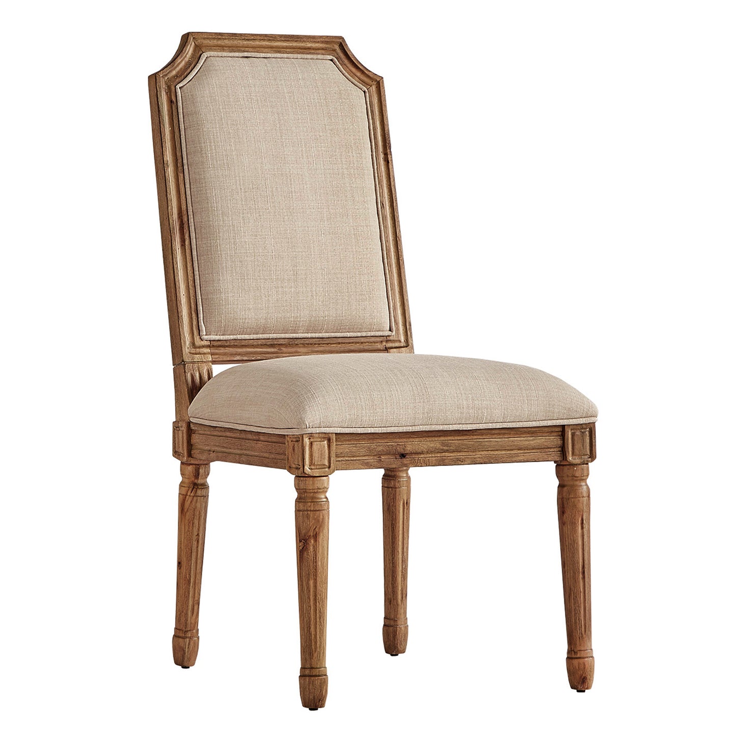 Arched Linen and Wood Dining Chairs (Set of 2) - Beige Linen, Natural Finish