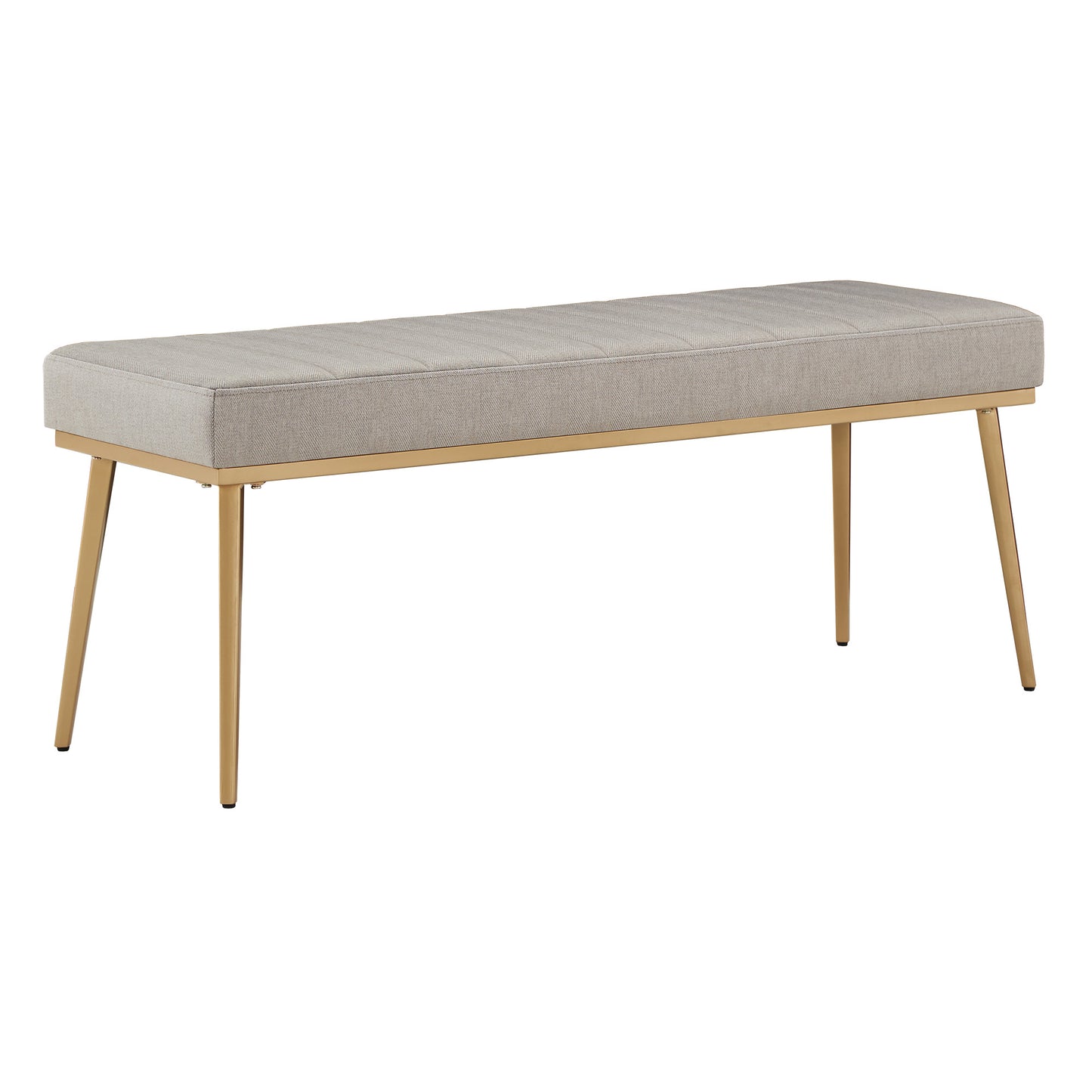 Gold Finish Fabric Dining Bench - Light Gray