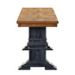 Two-Tone Trestle Leg Wood Dining Bench - Oak Top with Antique Denim Base