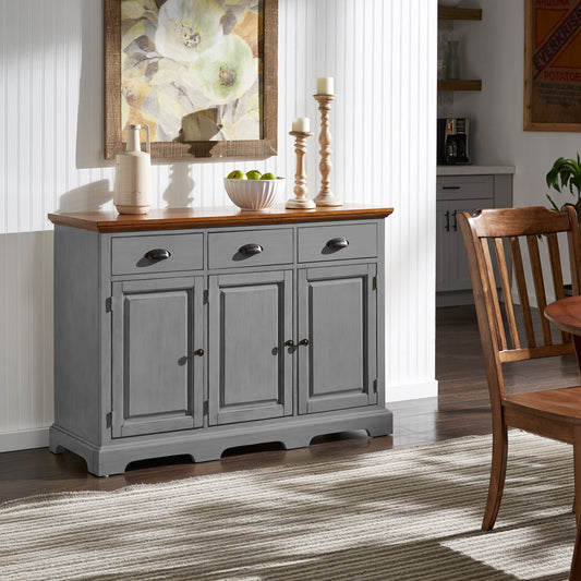 Wood Cabinet Buffet Server - Oak Top With Antiqua Gray Basa