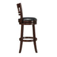 Lattice Back 29"H Swivel Bar Stool - Dark Cherry Finish, Black Faux Leather