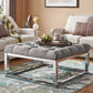 Chrome Square Base Ottoman - Gray Linan, Button Tufts