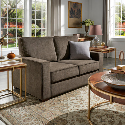 Modern Fabric Upholstered Square Arm Sofa - Loveseat, Brown Chenille Fabric