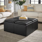 Upholstered Storage Ottoman - Dark Brown Faux Leather