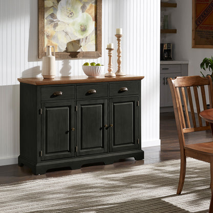 Wood Cabinet Buffet Server - Oak Top with Antique Black Base