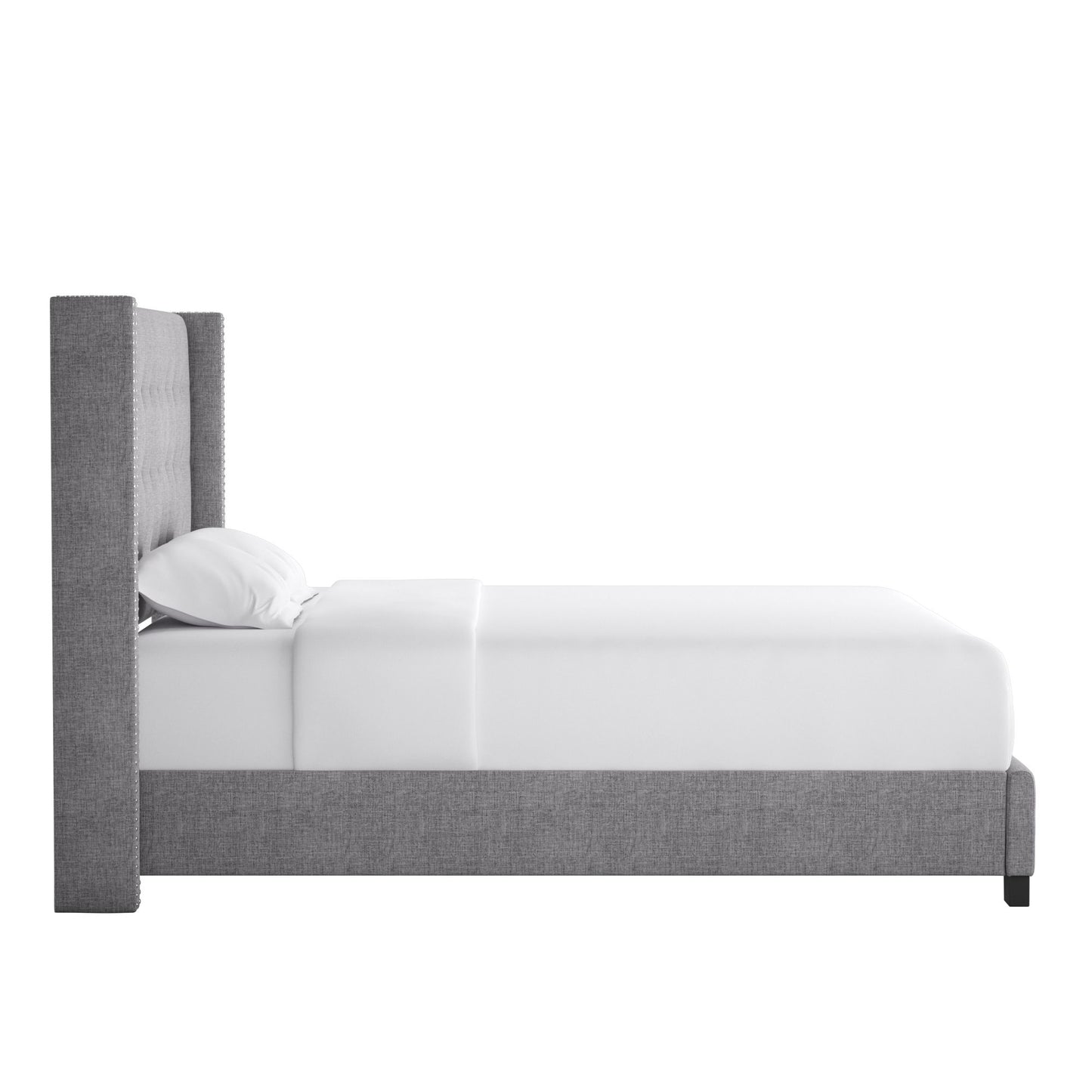 Tufted Linen Wingback Bed - Gray Linen, King