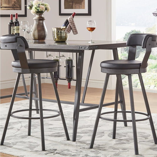 Faux Leather Metal Swivel 29" Bar Height Stools (Set of 2) - Black