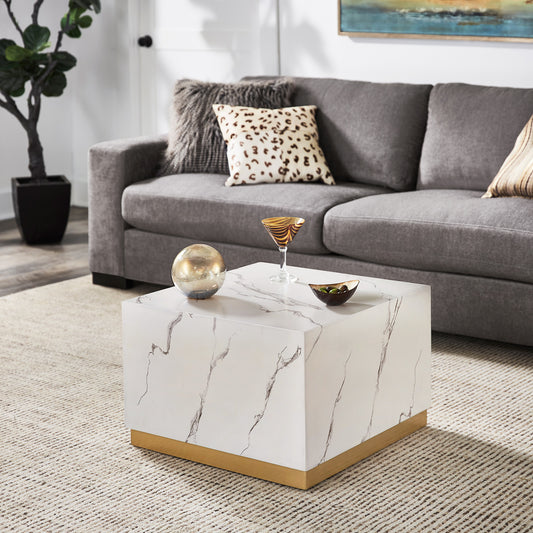 Faux Marble Coffee Table with Casters - White, Square