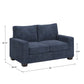 Modern Fabric Upholstered Square Arm Sofa Set - Living Room Chair, Loveseat and Sofa, Blue Chenille Fabric