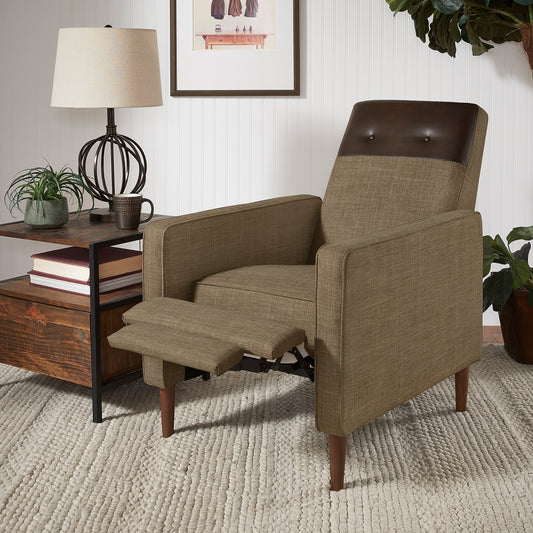 Push-Back Recliner - Brown with Light Brown Linen