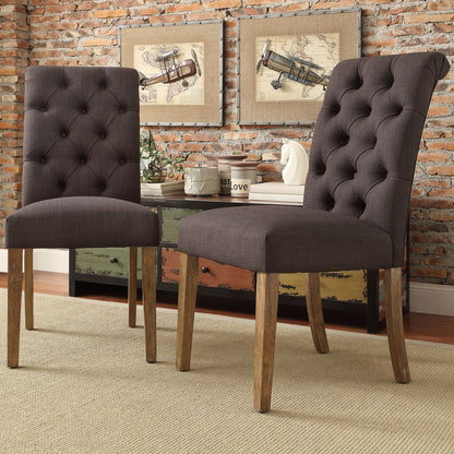 Premium Tufted Rolled Back Parsons Chairs (Set of 2) - Dark Gray Linen